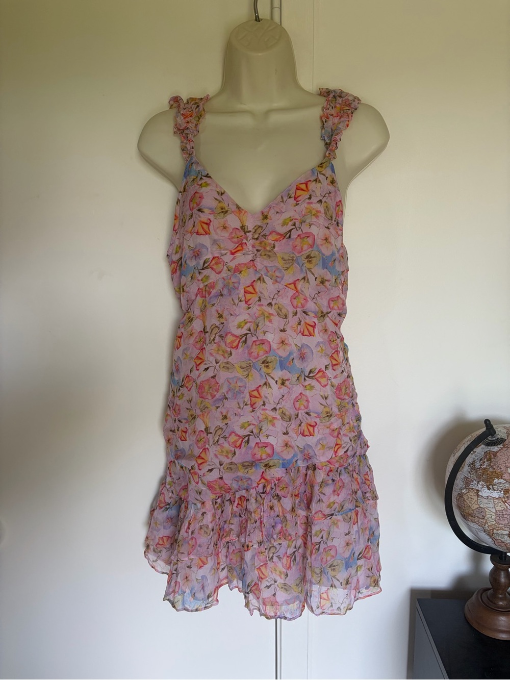LoveShackFancy Pink Floral Ruffle-Tier Mini Dress - Picture 3 of 6